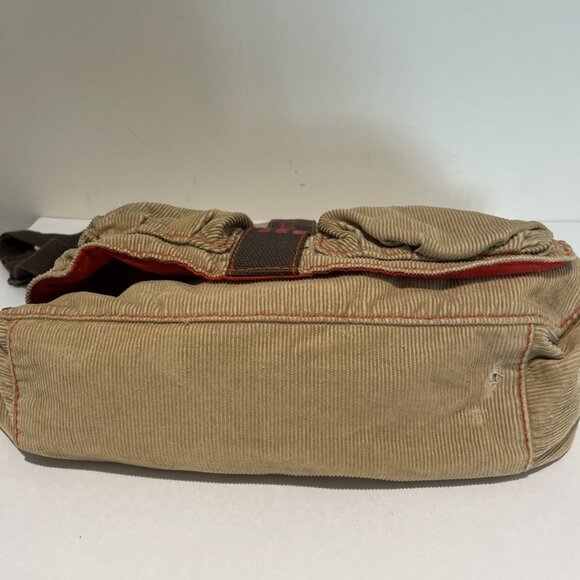 VTG Y2K American Eagle Corduroy Messenger Crossover Bag Beige Zip Pockets Boho - Picture 5 of 14
